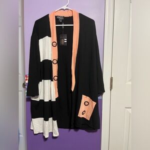 Black and White Cardigan with Peach Trim